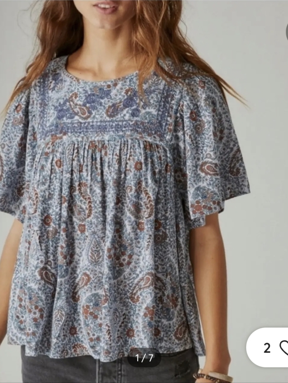 Lucky Brand Blue Paisley Embroidered Top